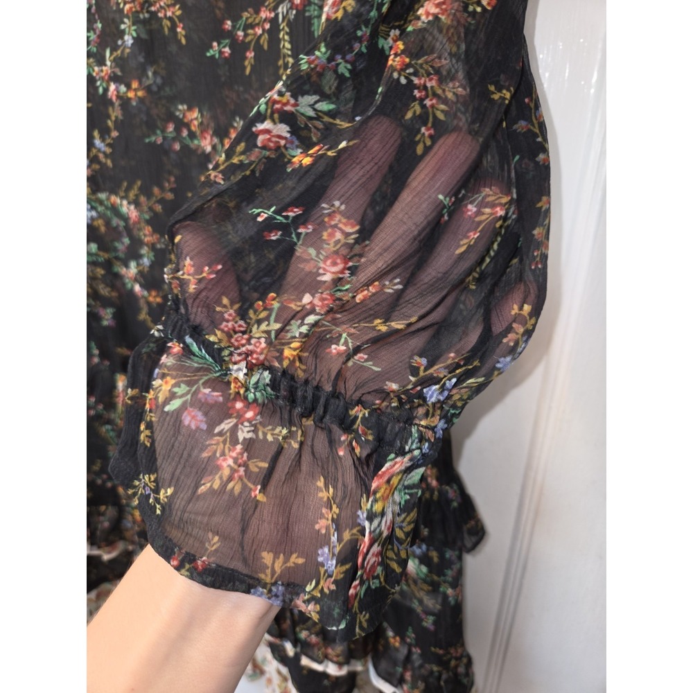 Sundance Black Floral Mist in the Meadows Dress Cause Sheer Prairie Dress. M - Picture 4 of 6